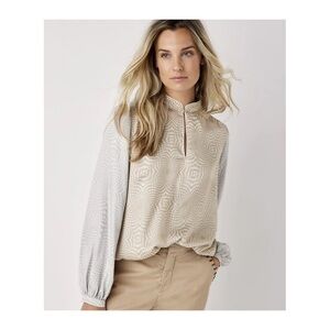 SUMMUM Kaleidoscope Luxury‎ print top with puff sleeves in alpaca Neutral Small